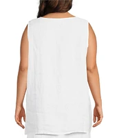 Bryn Walker Plus Size Pira Light Linen Round Neck Sleeveless Tank