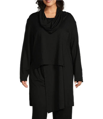 Bryn Walker Plus Size Pita Modal Ponte Cowl Neck Long Sleeve Asymmetrical Front Peak Tunic