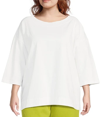Bryn Walker Plus Size Resort Cotton Jersey Round Neck 3/4 Sleeve Shirt