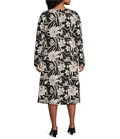 Bryn Walker Plus Size Rya Modal Ponti Floral Print Round Neck Long Sleeve Midi Dress