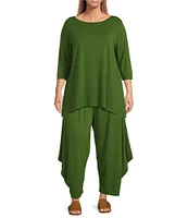 Bryn Walker Plus Size Seamus Organic Bamboo Cotton Side Draping Wide-Leg Pull-On Pants