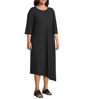 Bryn Walker Plus Size Sydney Microfiber Jersey Round Neck Elbow Sleeve Asymmetrical Hem Dress