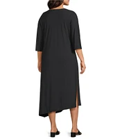 Bryn Walker Plus Size Sydney Microfiber Jersey Round Neck Elbow Sleeve Asymmetrical Hem Dress