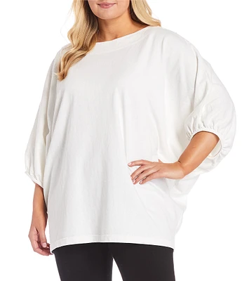 Bryn Walker Plus Size Wilder Jersey Crew Neck Elbow Dolman Banded 3/4 Sleeve Tunic