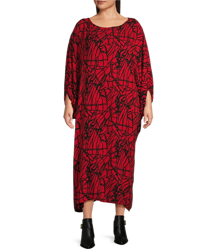 Bryn Walker Plus Size Wilder Rayon Crepe Round Neck Elbow Dolman Sleeve Dress