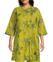 Bryn Walker Plus Size Winona Pera Mandarin Collar Elbow Sleeve Button Front Top