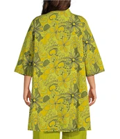 Bryn Walker Plus Size Winona Pera Mandarin Collar Elbow Sleeve Button Front Top