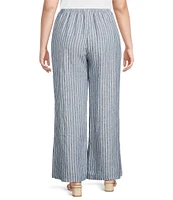 Bryn Walker Plus Stripe Linen Flat Front Elastic Waist Wide Leg Coordinating Pants