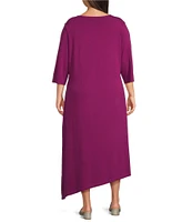 Bryn Walker Plus Sydney Organic Bamboo Cotton Blend Round Neck Elbow Sleeve Asymmetrical Dress