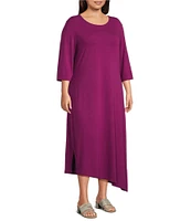 Bryn Walker Plus Sydney Organic Bamboo Cotton Blend Round Neck Elbow Sleeve Asymmetrical Dress