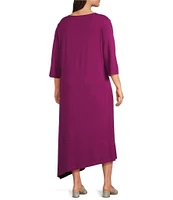 Bryn Walker Plus Sydney Organic Bamboo Cotton Blend Round Neck Elbow Sleeve Asymmetrical Dress