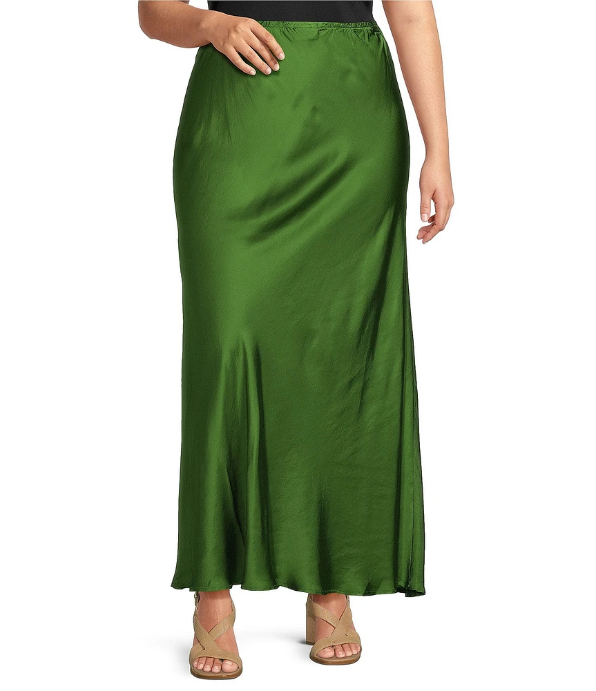 Bryn Walker Plus Viscose Satin Elastic Waist A-Line Bias Coordinating Skirt