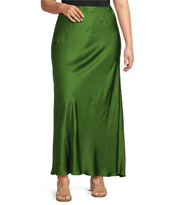 Bryn Walker Plus Viscose Satin Elastic Waist A-Line Bias Coordinating Skirt