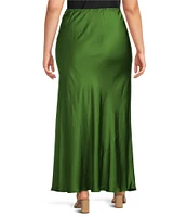 Bryn Walker Plus Viscose Satin Elastic Waist A-Line Bias Coordinating Skirt