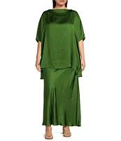 Bryn Walker Plus Viscose Satin Elastic Waist A-Line Bias Coordinating Skirt