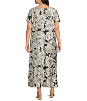 Bryn Walker Plus Wesley Bianchi Fiori Stretch Knit Round Neck Short Sleeve Dress