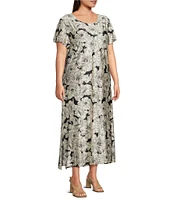 Bryn Walker Plus Wesley Bianchi Fiori Stretch Knit Round Neck Short Sleeve Dress