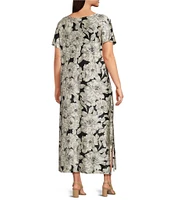 Bryn Walker Plus Wesley Bianchi Fiori Stretch Knit Round Neck Short Sleeve Dress