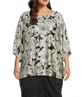 Bryn Walker Plus Wilder Bianchi Neri Knit Boat Neck Elbow Sleeve Tunic