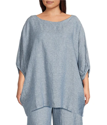 Bryn Walker Plus Wilder Cross-Dyed Linen Boat Neck Dolman Sleeve Tunic
