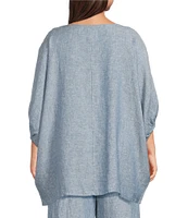 Bryn Walker Plus Wilder Cross-Dyed Linen Boat Neck Dolman Sleeve Tunic