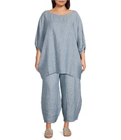Bryn Walker Plus Wilder Cross-Dyed Linen Boat Neck Dolman Sleeve Tunic