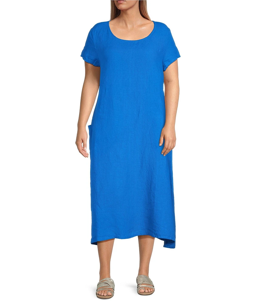 Bryn Walker Plus Willow Light Linen Scoop Neck Short Sleeve Dress