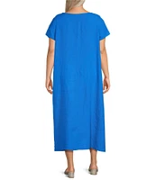 Bryn Walker Plus Willow Light Linen Scoop Neck Short Sleeve Dress