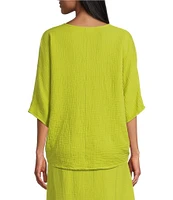 Bryn Walker Ria Cotton Gauz V-Neck Short Sleeve High-Low Shirt