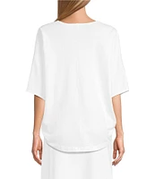 Bryn Walker Ria Cotton Jersey V-Neck Short Dolman Sleeve Ruched Center High-Low Shirt