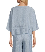 Bryn Walker Rimini Cross-Dyed Linen Round Neck 3/4 Sleeve Pintuck Coordinaitng Shirt