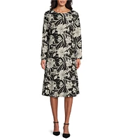 Bryn Walker Rya Modal Ponti Floral Print Round Neck Long Sleeve Midi Dress