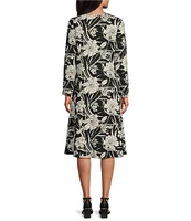 Bryn Walker Rya Modal Ponti Floral Print Round Neck Long Sleeve Midi Dress