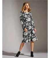 Bryn Walker Rya Modal Ponti Floral Print Round Neck Long Sleeve Midi Dress