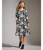 Bryn Walker Rya Modal Ponti Floral Print Round Neck Long Sleeve Midi Dress