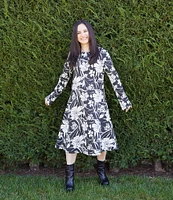 Bryn Walker Rya Modal Ponti Floral Print Round Neck Long Sleeve Midi Dress