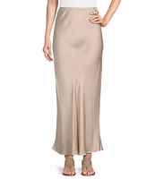 Bryn Walker Satin Elastic Waist A-Line Bias Long Skirt