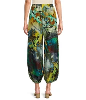 Bryn Walker Silk Canale Print Wide-Leg Pull-On Cropped Pants