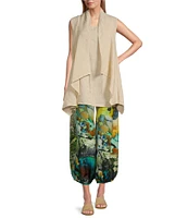 Bryn Walker Silk Canale Print Wide-Leg Pull-On Cropped Pants