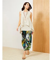 Bryn Walker Silk Canale Print Wide-Leg Pull-On Cropped Pants