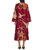 Bryn Walker Silk Printed Calista Round Neck Long Flare Sleeve A-Line Dress