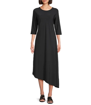 Bryn Walker Sydney Microfiber Jersey Round Neck Elbow Sleeve Asymmetrical Hem Dress