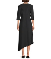 Bryn Walker Sydney Microfiber Jersey Round Neck Elbow Sleeve Asymmetrical Hem Dress