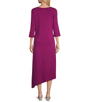 Bryn Walker Sydney Organic Bamboo Cotton Blend Round Neck Elbow Sleeve Asymmetrical Dress