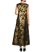 Bryn Walker Twiggy Duchesse Metallic Floral Print Round Neck Sleeveless A-Line Dress