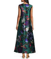 Bryn Walker Twiggy Long Adagio Duchesse Floral Print Round Neck Sleeveless A-Line Dress