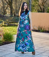 Bryn Walker Twiggy Long Adagio Duchesse Floral Print Round Neck Sleeveless A-Line Dress