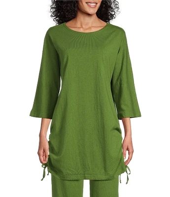 Bryn Walker Vanya Cotton Jersey Round Neck 3/4 Sleeve Tie Ruched Tunic