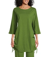 Bryn Walker Vanya Cotton Jersey Round Neck 3/4 Sleeve Tie Ruched Tunic