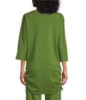 Bryn Walker Vanya Cotton Jersey Round Neck 3/4 Sleeve Tie Ruched Tunic